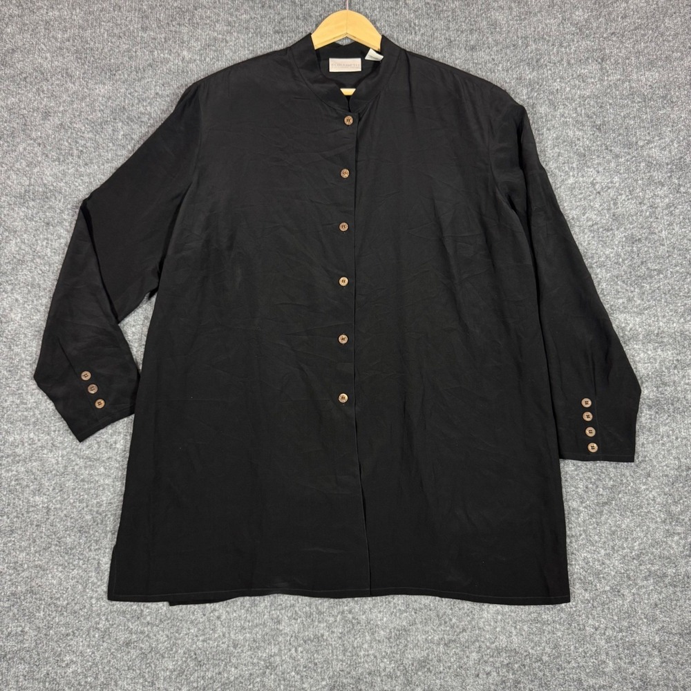 Elisabeth Liz Claiborne Silk Blouse Mandarin Collar Womenss 16 Black 100% Silk